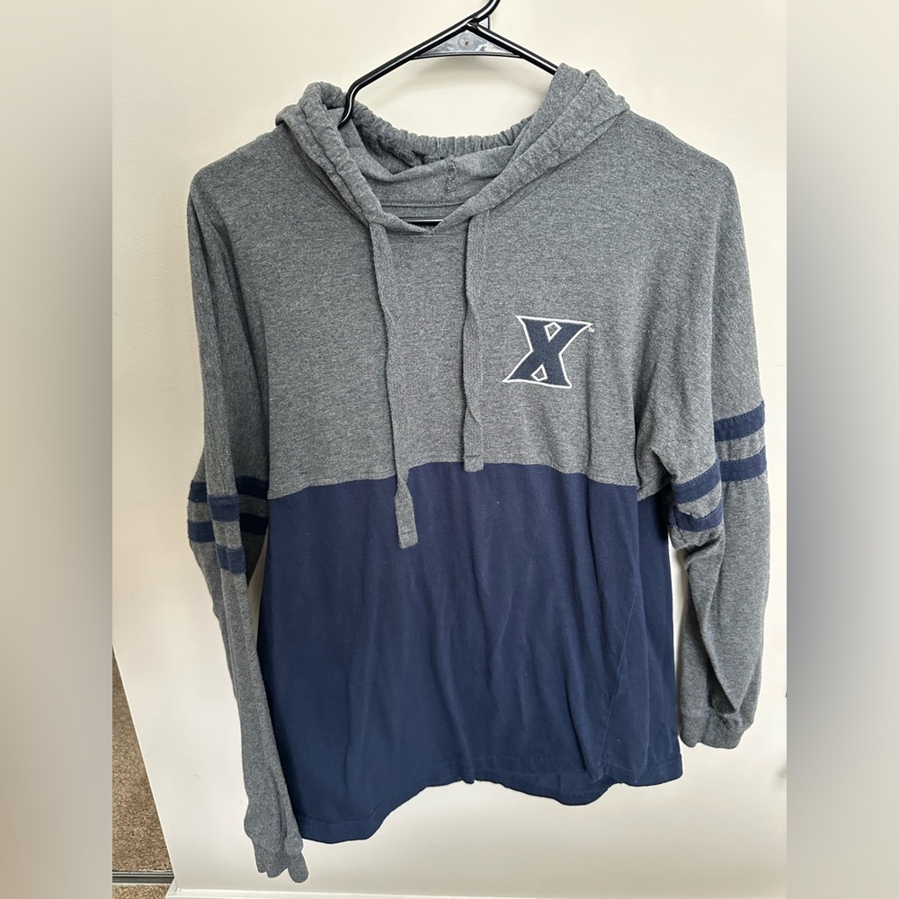 Gray and Blue Xavier Hooded Men's Sweater